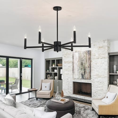 6 Light Candle Chandeliers Modern Black Farmhouse Ceiling Light Fixture Industrial Pendant Lighting for Dining Room Living Room Bedroom Kitchen Island Foyer
