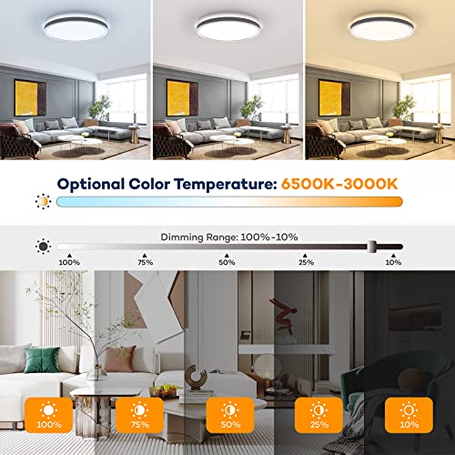 Dimmable LED Flush Mount Ceiling Light Fixture with Remote Control (2 Count)