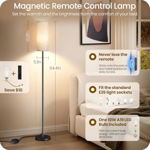 Set of 2 Slim Floor Lamps for Living Room with 2 Magnetic Remotes and Foot Switch (2 Count)
