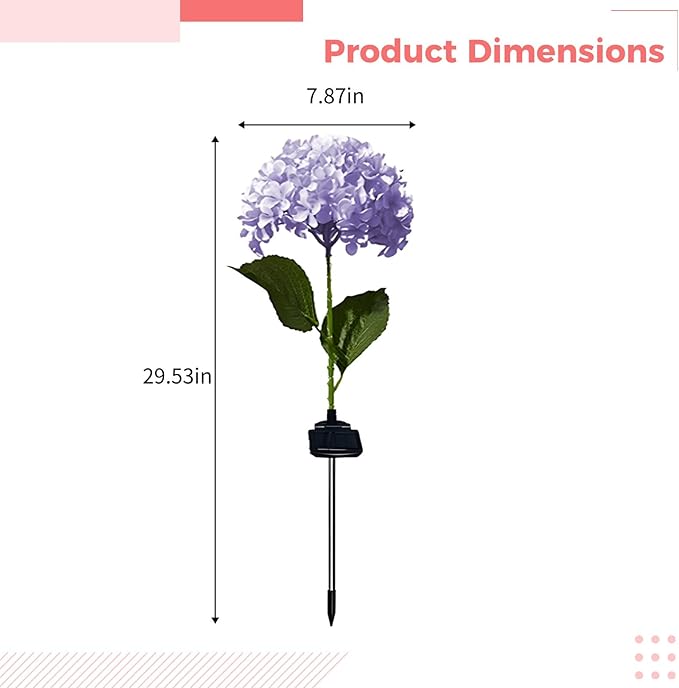 Garden Solar Flower Lights, Two Outdoor Hydrangea Stake Lamps, Landscape Illumination For Lawns