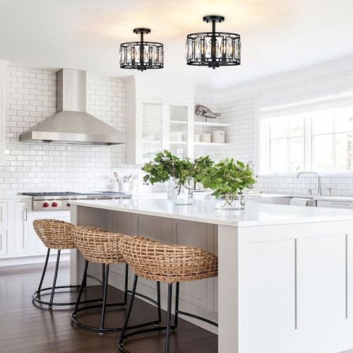Modern Crystal Semi Flush Mount Ceiling Light Black Ceiling Light Fixtures