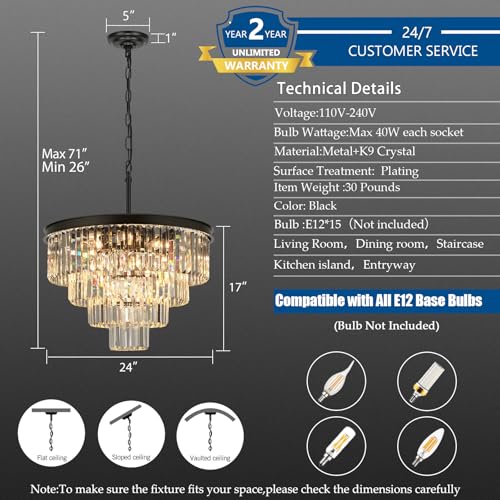 Black Crystal Chandeliers for Dining Room (15 Count)