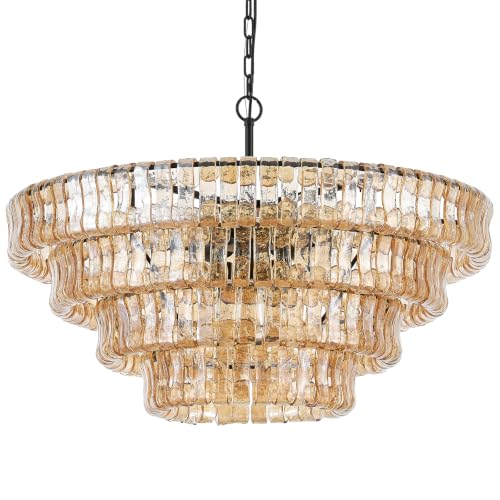 Dia 35.75 Inches Modern Amber Glass Chandelier for Foyer