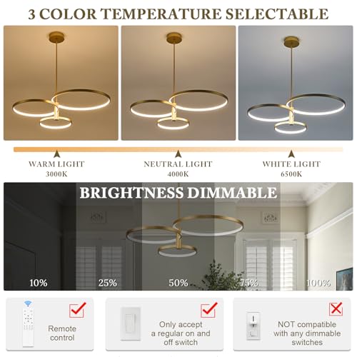 LED Ring Chandelier Modern Gold Chandellier for Dining Room 3 (3 Count)