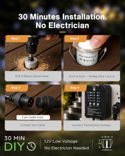 22 Packs Low Voltage Deck Lights Kit with Transformer Dimmable Timer and Photocell Sensor Outdoor Recessed LED Deck Lighting IP67 Waterproof 4000K for Garden Yard Stair Patio Floor Decoration (22 Count)