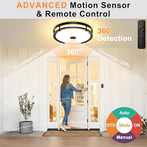 16IN LED Motion Sensor Outdoor Ceiling Light with Remote
