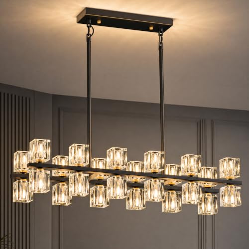 24 Light Linear Crystal Chandelier for Dining Room Kitchen Island 36inch