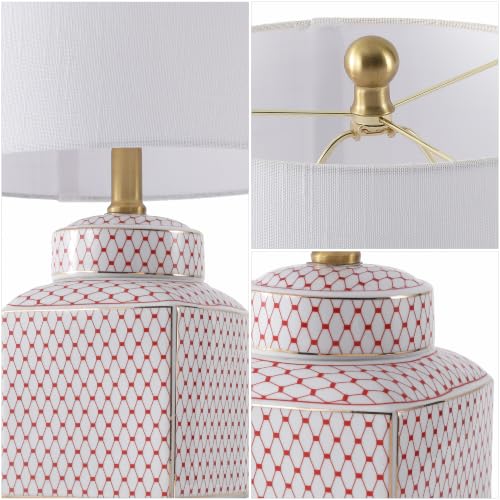 Cleo 21.5" Red & White Ceramic Table Lamp with Brass Base