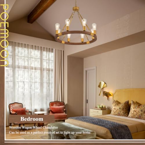 Gold Wooden Wagon Wheel Chandelier 8
