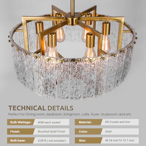 Gold Crystal Chandeliers for Dining Room (6 Count)