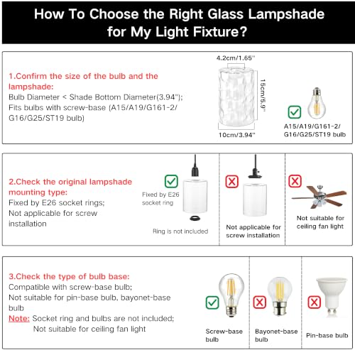 3Pcs Clear Hammered Glass Lamp Shade (3 Count)