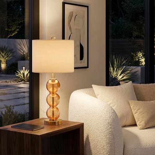 25" Amber Glass Table Lamps for Living Room (2 Count)