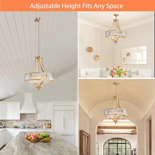 Crystal Chandeliers for Dining Room 21.6" Rustic Farmhouse Chandelier with Round Metal Shade 6