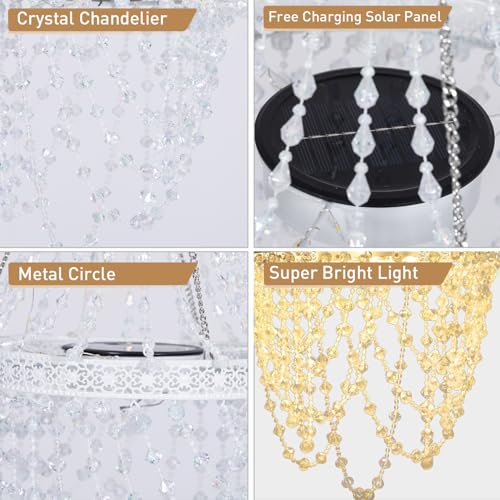 Solar Hanging Crystal Chandelier Outdoor Decorative Garden Light