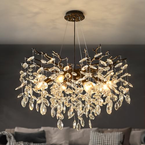 Black Tree Branch Crystal Chandelier 24" Modern Raindrop Chandelier