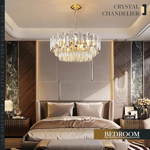 Gold Crystal Chandelier 23.6" Modern Crystal Pendant Light 3