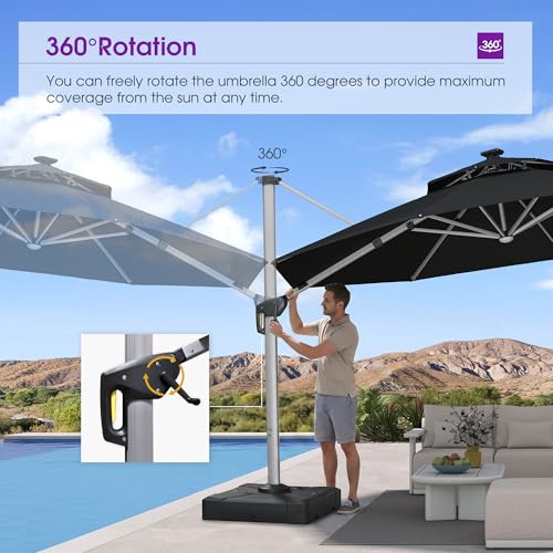 Patio Umbrella with Base 13ft Solar LED Light Double Top