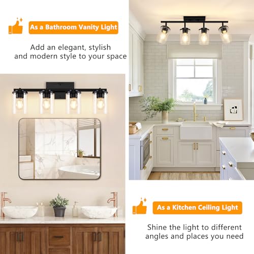4 Lights Track Lighting Fixtures Ceiling with Clear Glass Shades