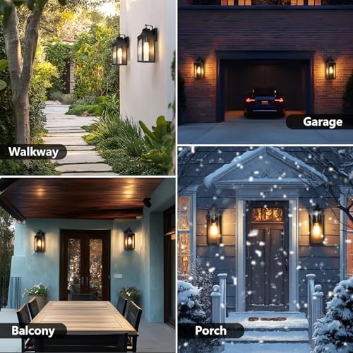 13.6 Inch Matte Black Exterior Wall Lantern with Clear Glass Shade
