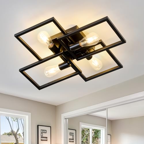 Black Industrial Semi Flush Mount Ceiling Light Kitchen Light Fixtures 4