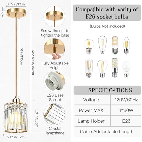 3 Pack Pendant Lights Kitchen Island Brushed Gold Pendant Light