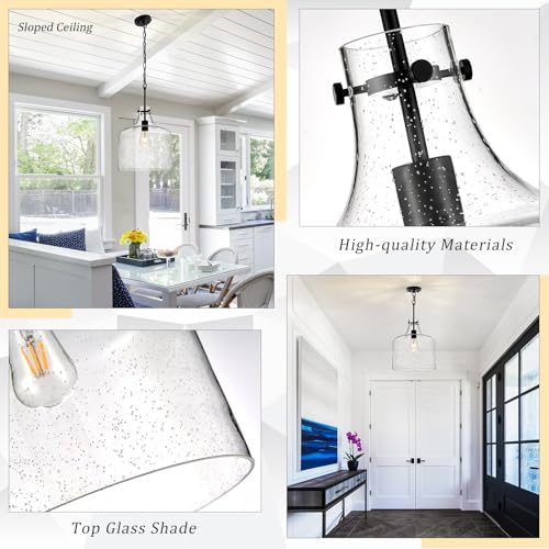 12" Farmhouse Seeded Glass Pendant Light