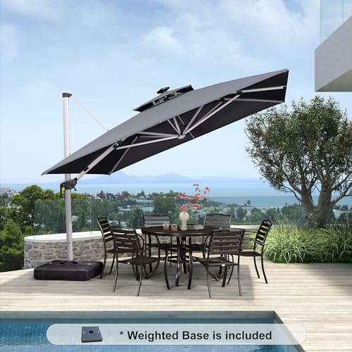 Patio Umbrella with Base 11'X11' Double Top LED Light