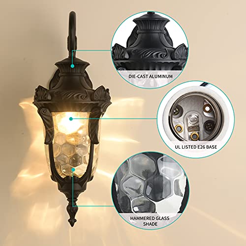 16.93” Outdoor Wall Light Fixture Black Exterior Wall Lantern