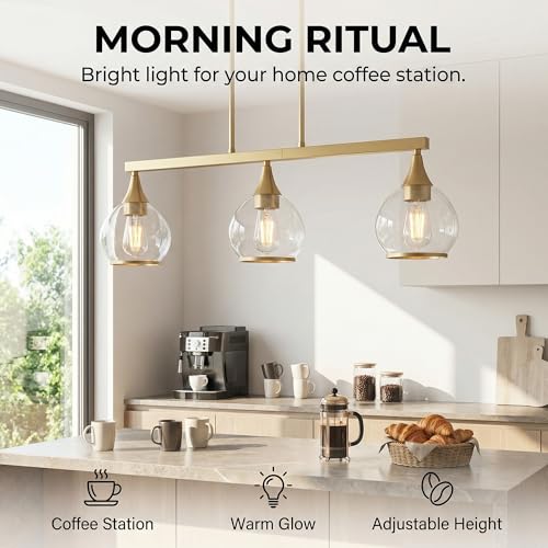 Brushed Gold Kitchen Island Linear Pendant Light