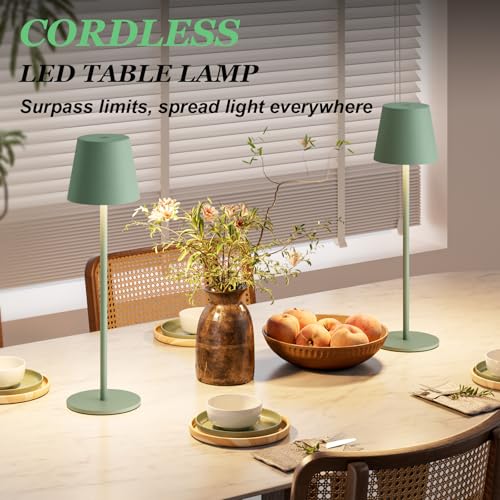 Cordless Table Lamp Rechargeable Green (2 Count)