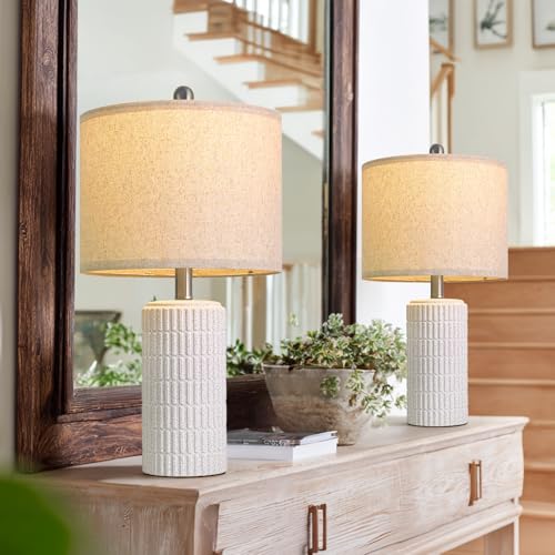 20.75" Stone Like Farmhouse Ceramic Table Lamps Set of 2 for Bedroom (2 Count)