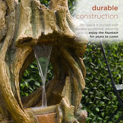 40" Tall Open Tree Trunk Floor Fountain with Cool White LED Lights