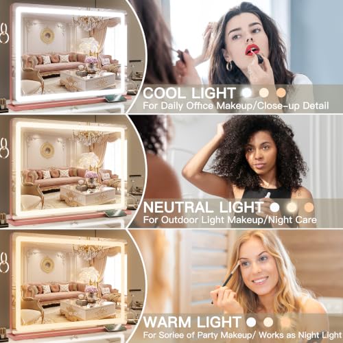 Pink Vanity Mirror with Lights 32"x22"