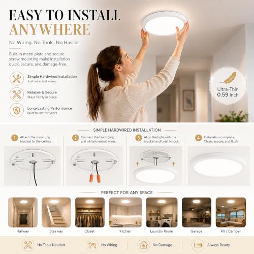 2 Pack 12Inch Flush Mount Light Fixture White (White / 12 inches)