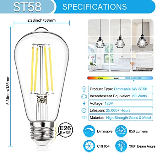 Vintage LED Edison Bulb Dimmable 60W Equivalent E26 Led Bulbs (4 Count)