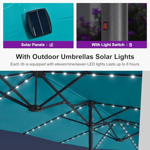 Patio Umbrella 13ft with Base and Solar Lights
