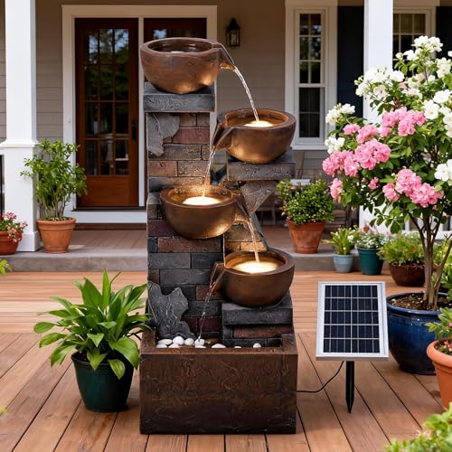 5 Tiers Solar Outdoor Water Fountain with LED Lights