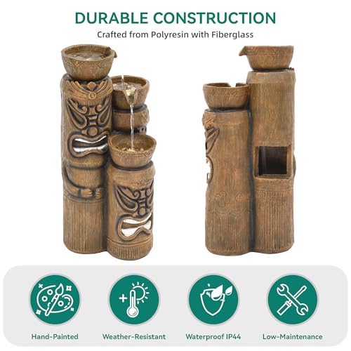 31" H Tiki Statue Outdoor Water Fountain with LED Lights