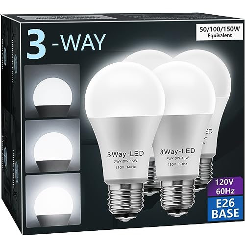 LED Light Bulbs 3 Way Light Bulbs 50 100 150W Equivalent 5000K (4 Count)