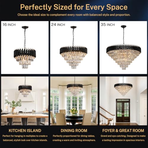 Modern Crystal Chandeliers 3 Tiers Black and gold Pendant Light Fixtures