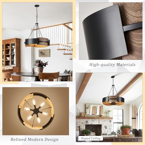 24" 6 Light Industrial Drum Chandelier with Walnut Grain Finish (6 Count)