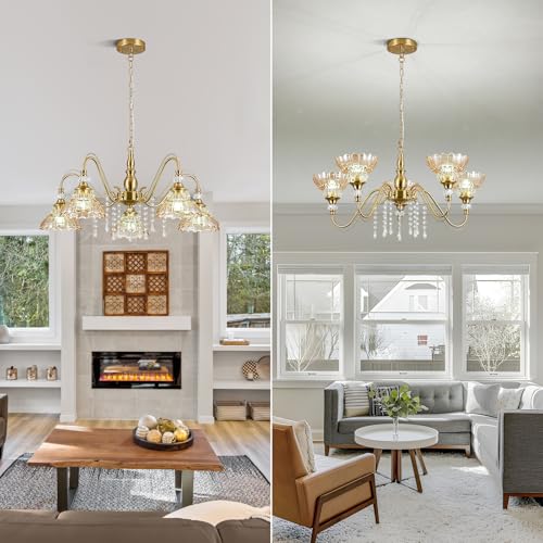 5 Light Vintage Chandelier in Brushed Gold Finish with Amber Flower (5-Light / Gold and Amber)