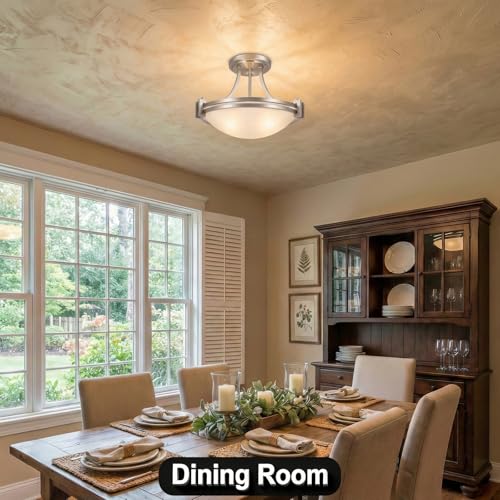 12 Inch Semi Flush Mount Ceiling Light Brushed Nickel ETL Listed