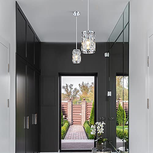 Modern Crystal Pendant Light Fixture Chrome Finish Hanging Lighting Crystal Chandelier for Kitchen Island Dinning Room Living Room Hallyway Porch Bedroom Lamp