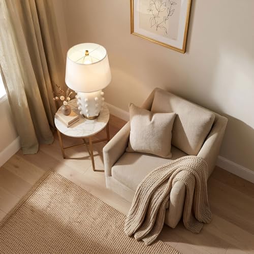 26'' Modern White Ceramic Linden Table Lamp & Fabric Tapered Drum Shade with Brass Base for Living Room