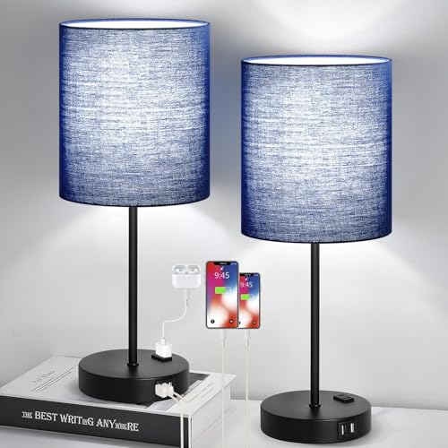 2 Pack Touch Control Table Lamps with 2 USB & AC Outlet