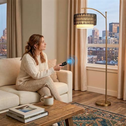 Arc Floor Lamp for Living Room with Remote (Gold RC)