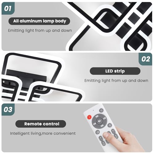 23.6inch Modern LED Ceiling Light 50W Dimmable Ceiling Lamp with Remote Control Square LED Flush Mount Ceiling Light Dining Room