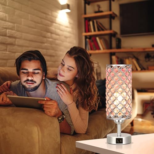 Pink Crystal Touch Lamp with USB C+A
