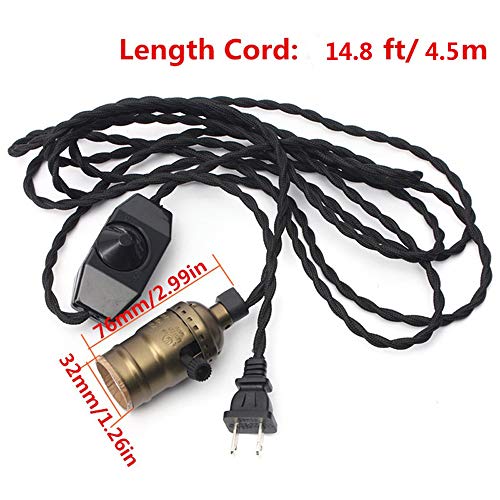 Single Vintage Bulb Cord Edison Socket lamp Plug Pendant Light with Dimmer